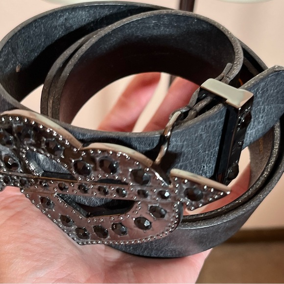 Betsey Johnson 1990 Y2K Vintage Black Leather Studded Goth Victorian Heart Belt - Picture 4 of 17